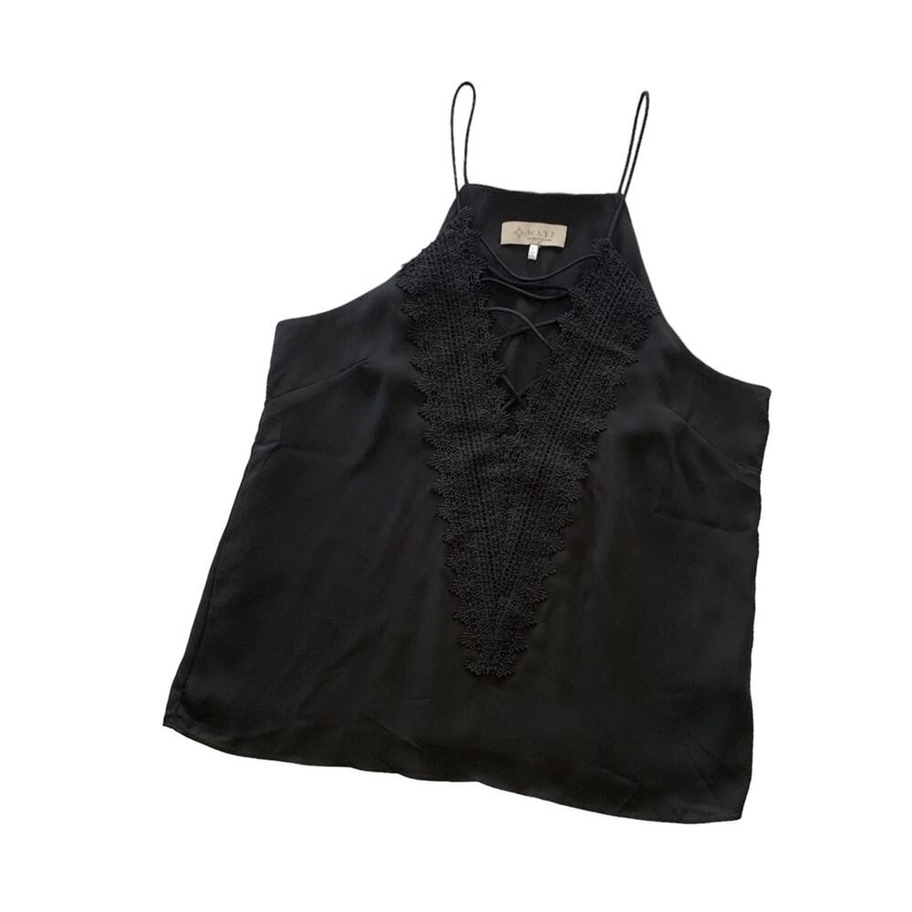 Wayf Black Lace Criss Cross Deep V-Neckline Tank Top Size Large